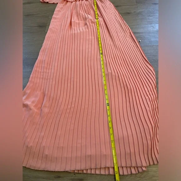 Lovers + Friends Long Orange Pleated California Girl Dress in Coral - Picture 11 of 12